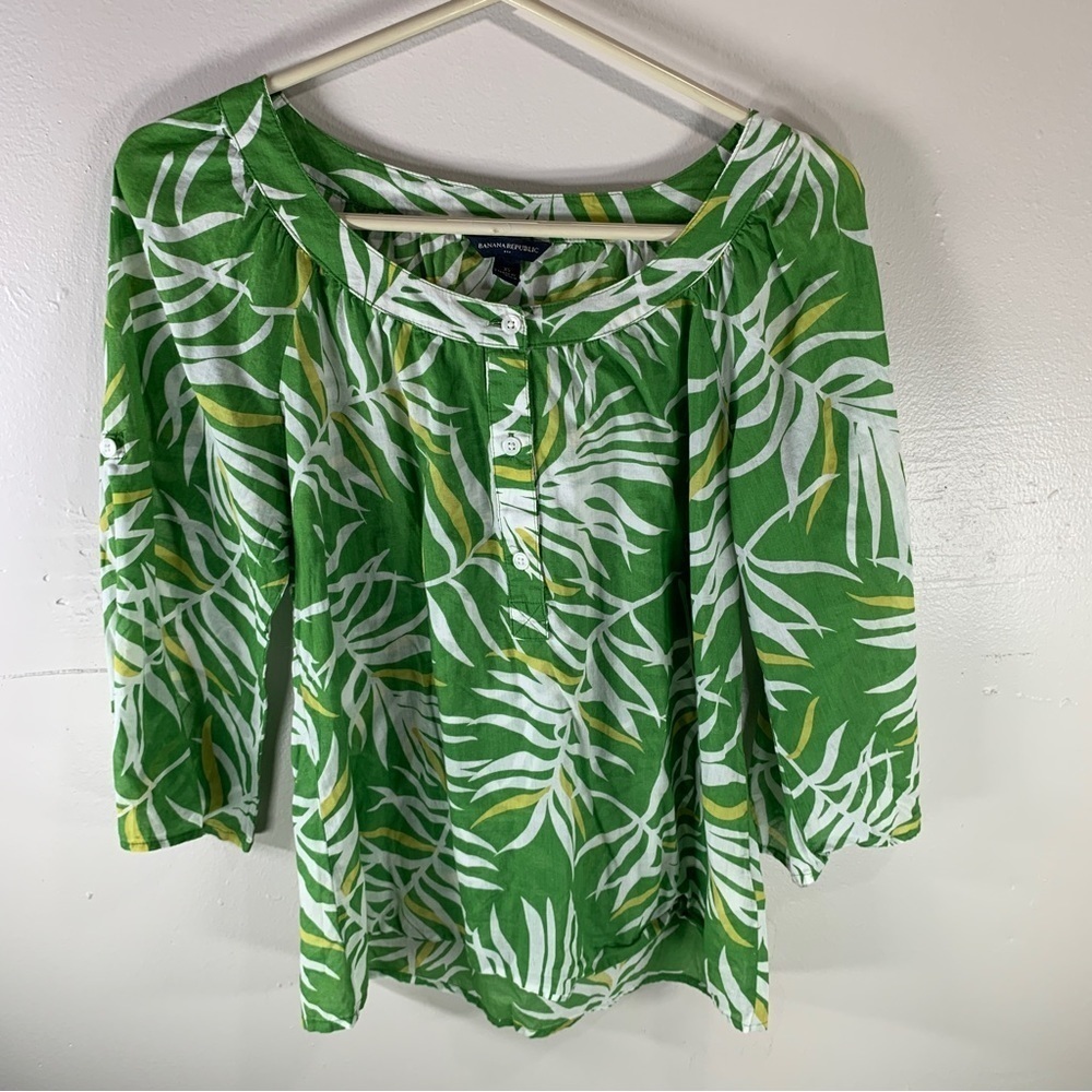 Banana republic green palm print blouse Hawaiian 100% cotton button up XS top - Picture 11 of 11